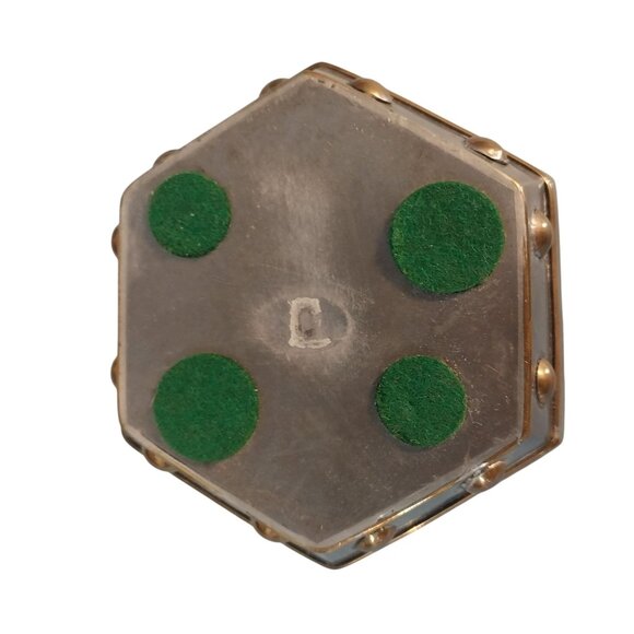 Vintage Hong Kong Pewter & Brass Tea Caddy Tobacco Jar Bat Lotus 1930s 4" - Picture 6 of 7